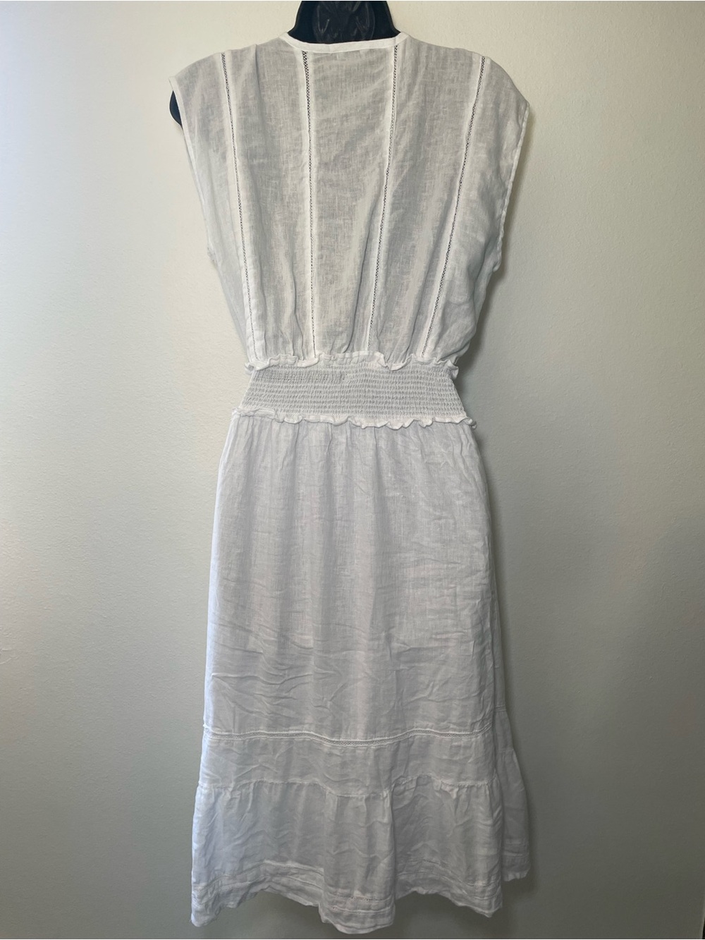 Rails Ashlyn White Linen Blend Smocked Midi Dress Small - Picture 6 of 9